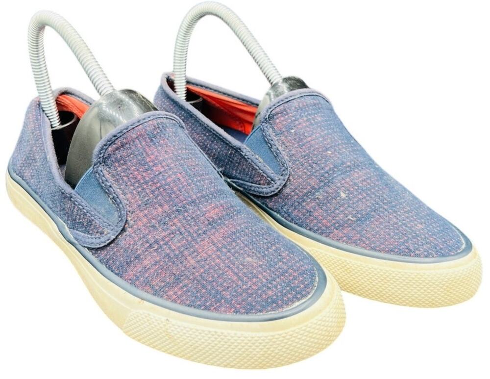 👟 TOMS Navy Red Tweed Slip-On Sneakers Men’s 10 Casual Everyday Shoe